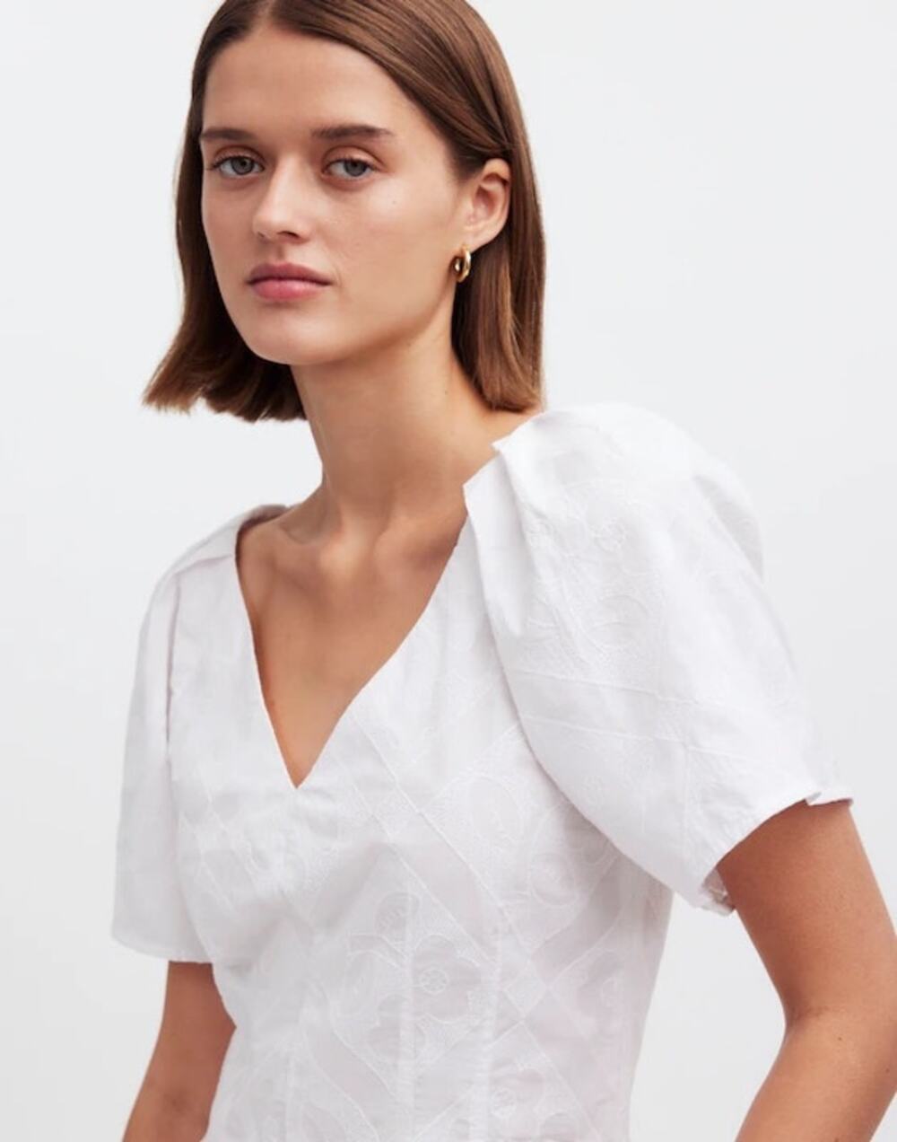 Madewell White McCoy Darted V-Neck Top in Floral Size 10